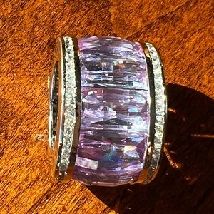 STATEMENT RING:  WIDE BAND w/ LIGHT AMETHYSTS SET IN 925 SILVER   (Size 4.5)